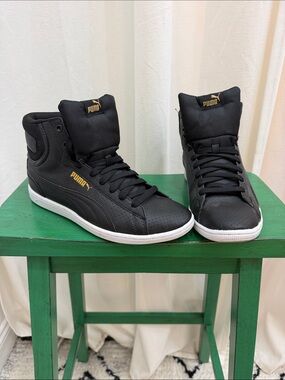Puma Black High-Top Sneakers with Gold Logo